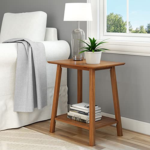 16.25-Inch Pecan Mid-Century Modern Side Table with Shelf - Plank+Beam
