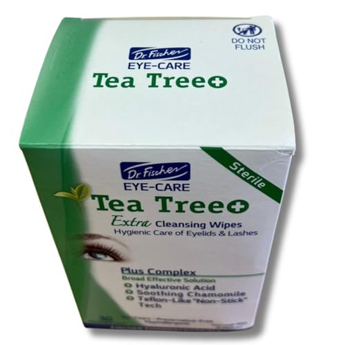Dr. Fischer Tea Tree Eye Wipes with Hyaluronic Acid & Chamomile, 60 Wipes (Tea Tree / 30 Count Pack of 2)