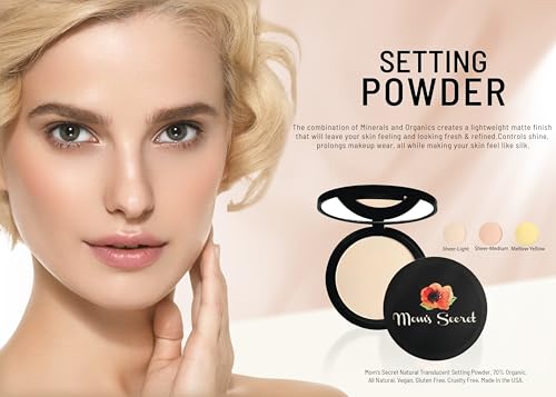 Mom's Secret Translucent Setting Powder - Organic, Vegan, Gluten-Free, Made in USA, 0.42 oz