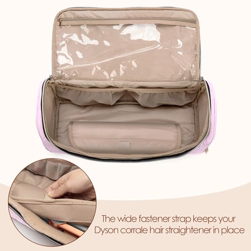 Yarwo Travel Carrying Case Compatible with Dyson Hair Airstrait Straightener and Attachments, Portable Storage Bag for Flat Curling Iron and Hair Tools Accessories, Pink (Patent Pending)