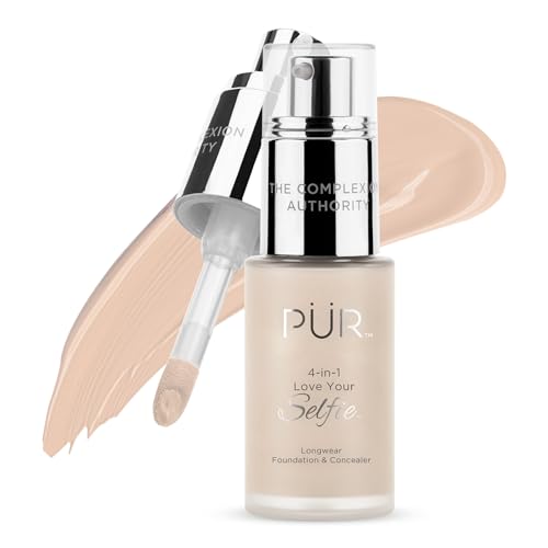 P?R MINERALS 4-in-1 Love Your Selfie Foundation & Concealer - Longwear Full Coverage Liquid Makeup Foundation with Hydrating Blend for Refined-Looking, Natural Beauty Glow, Skin Texture & Tone