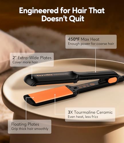 Terviiix 2-Inch Flat Iron Hair Straightener - Orange, Faster Styling for Thick & Coarse Hair