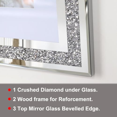 ALLARTONLY 16x20 Inch Crushed Diamond Photo Frame Set - Silver Wall Picture Frames with Mat for 11x14 Photos, 2 Pack