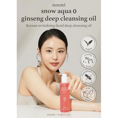 NOONI Korean Cleansing Oil DUO - Snow Aqua 0 LHA Toning Pore Care Korean Facial Oil Cleanser, 6.76 fl.oz + Snow Aqua 0 Ginseng Deep Cleansing Oil, 6.76 fl.oz (200 ml) Bundle