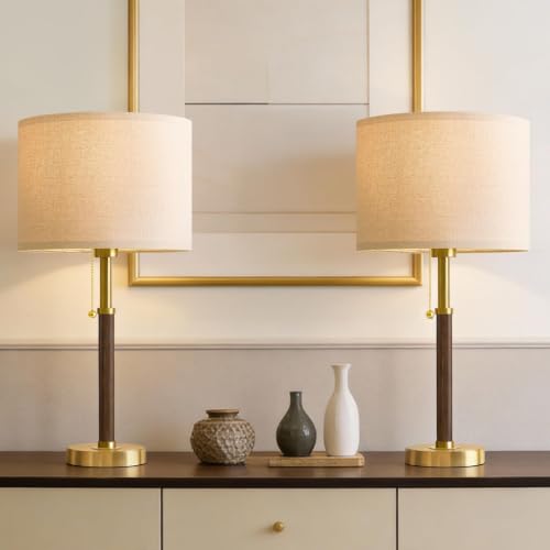 G-SAFAVA Walnut Wood & Metal 22" Mid Century Modern Table Lamp for Bedroom & Living Room