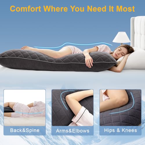 KISSKI Cooling Body Pillow for Adults Dark Gray Adjustable Memory Foam Long Pillow