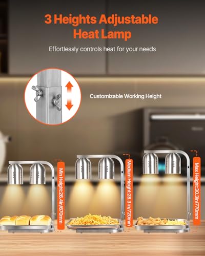 VEVOR Commercial Food Heat Lamp 500W Stainless Steel Warming Light for Restaurants