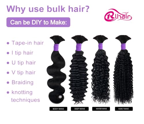 Deep Wave Bulk Human Hair for Braiding - 16 Inch Natural Black - No Weft - 100g