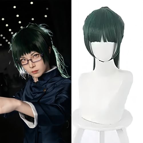 Anime Cosplay Wigs for Men and Women, Maki Zenin Style, High-Temperature Fiber, Detachable Ponytail, Natural Look