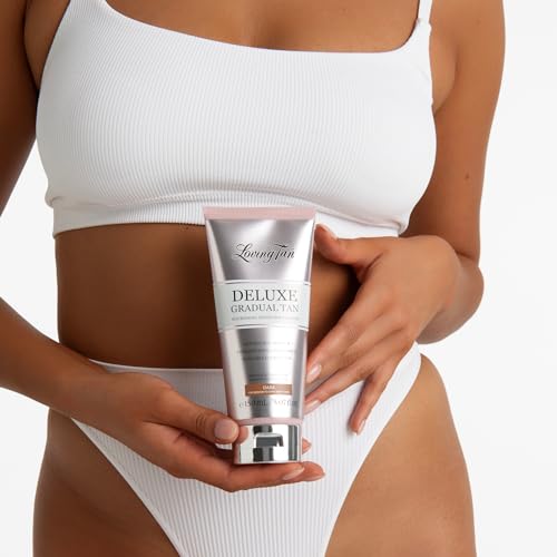 Loving Tan Deluxe Gradual Tan Lotion, Dark- Natural Looking Self Tanner, Professional Strength Sunless Tanner, 7+ Self Tanning Applications per Bottle- Cruelty Free, Naturally Derived DHA- 5.07 Fl Oz