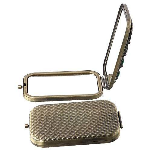 Pokinge 2Pcs Compact Folded Pocket Mirror Double-Sided Folding Retro Peacock Metal Makeup Mirror Portable 2X Magnification Cosmetic Mirror for Travel