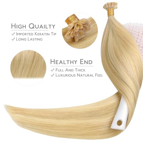 WENNALIFE U Tip Hair Extensions 14in 50g Light Blonde Golden Blonde Remy Keratin