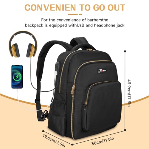 TORIBIO Barber Backpack Bag with USB Port for Men - Black + Gold
