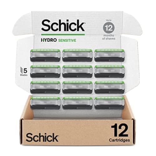 Schick Hydro Sensitive 5-Blade Razor Refills, Pack of 12 for Men