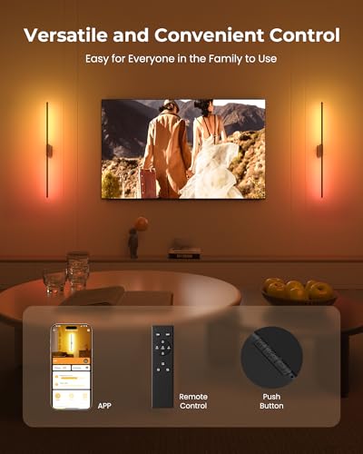 Rechargeable 40 Inch Battery Wall Sconces Set of 2 with App & Remote Control