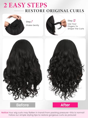 Lady Miranda Yaki Curly Headband Wig - Black Layered Flip Curls 26 Inches