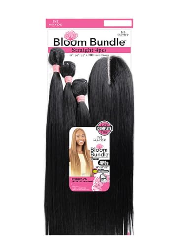 Mayde Beauty Bloom Straight Weave Hair Bundle with Closure - 4PCS Jet Black 18-22 Inches