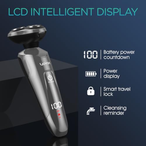 VOYOR Electric Rotary Razor for Men, 3D Floating Heads, Wet & Dry - Grey