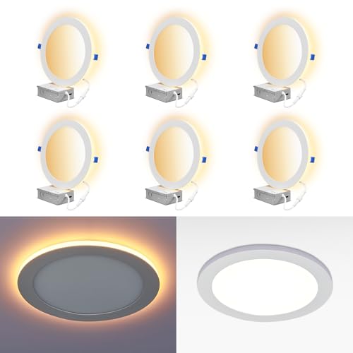 White 8 Inch LED Recessed Lights Set of 6 with Night Light Mode - CycevSun