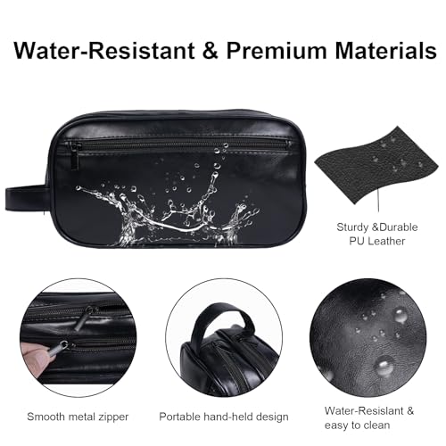 Mens travel toiletry bag Gift For Men, PU Leather Cosmetic Bag Water Resistant Dopp Kit Shaving Pouch Bathroom Toiletries Organizer(Black)