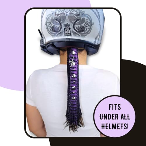 Purple 8-Inch Glitter Leather Hair Wrap for Ponytail & Helmet - Handmade in USA