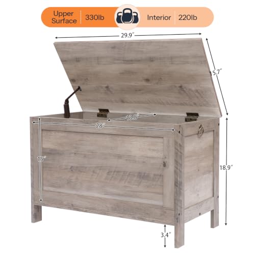 Toy Storage Chest with Safety Hinge - Retro Wooden Look, Greige, 29.9x15.7x18.9 Inches - Entryway & Toy Organizer - Supports 330 lb - Easy Assembly