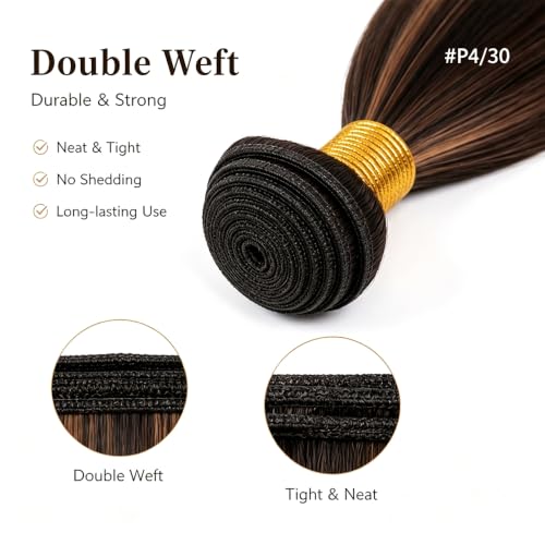 Brown P4/30 Ombre Human Hair Bundles - 12, 14, 16 Inch, Double Weft, Full & Silky