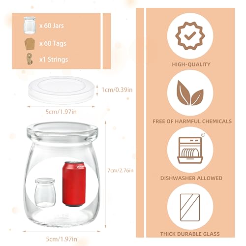 60 Pack Mini Glass Jars with Lids - 3.4 oz Food Storage & Gift Containers (Variation: Glass-60pack-3.4oz)