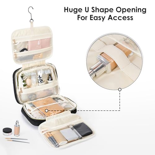 Travel Toiletry Bag Hanging Toiletry Bag for Women Water-resistant Cosmetic Makeup Bag for Full Sized Travel Essentials Must Have (Black)