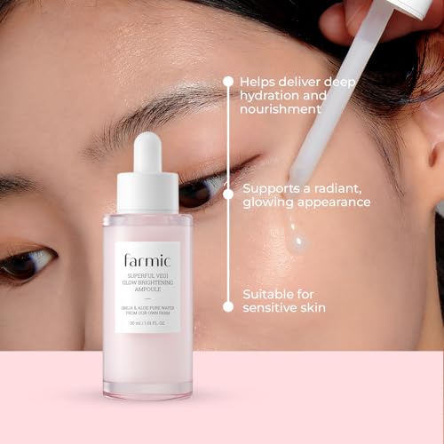 FARMIC Vegi Glow Ampoule Serum - Hydrating Brightening Face Serum for Dull Skin