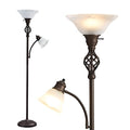 GyroVu Torchiere Floor Lamp with Frosted Glass Shade - Red Brown, White