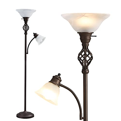 GyroVu Torchiere Floor Lamp with Frosted Glass Shade - Red Brown, White