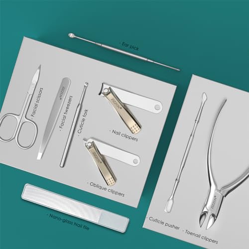 Manicure & Pedicure Set with Stainless Steel Clippers Travel Case - 9 in 1