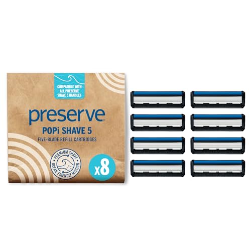 Preserve POPi Shave 5 Blade Razor Refills - Vitamin E Strip, 8 Pack (Variation of Replacement Cartridges 8ct)
