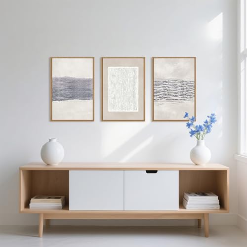 Blue White Abstract Canvas Wall Art Set - 16x24 Inches - Neutral Framed Decor - Variation of Blue Neutral Abstract Wall Art 16"L x 24"W