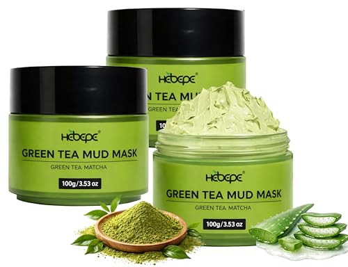 Green Tea Matcha Mud Mask 3-Pack with Volcanic Clay & Aloe Vera - Hydrating Facial Mask