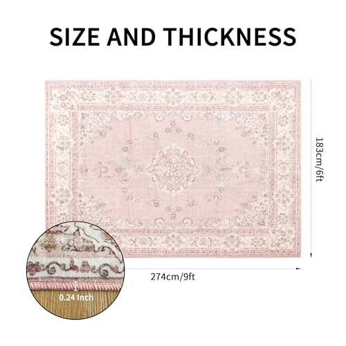 Vintage Washable Area Rug 6x9 - Soft Pink Oriental Style Living Room Bedroom Nursery - Variation: Soft Pink / 6' x 9' Rectangular