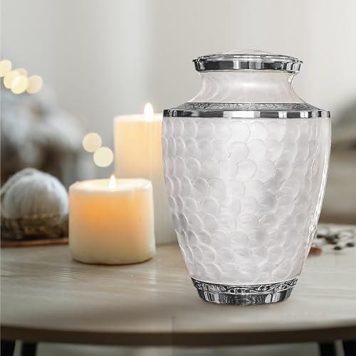 Opal XL Cremation Urn for Human Ashes - Silver Lining Memorial Burial Urn for Men & Women - 300 LB Capacity