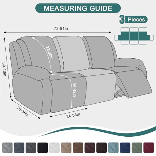 Recliner Couch Cover 3 Seater Brown - Soft Stretch Sofa Slipcover with Pockets