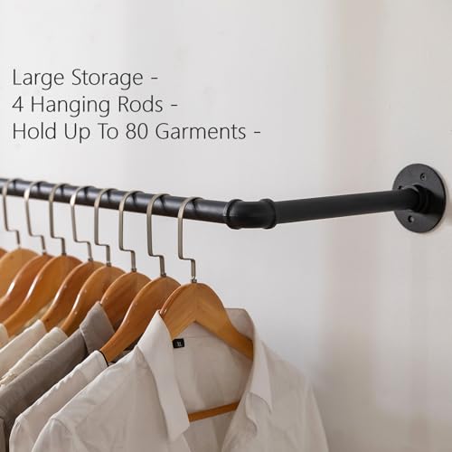 Homeyeeng 5-Rod Wall-Mounted Industrial Pipe Clothing Rack - Heavy-Duty Garment Organizer