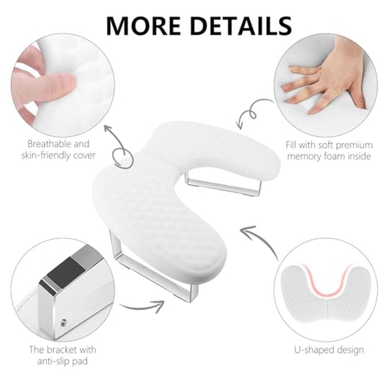 Arm Rest for Nails Tech,U Shape Comfortable Nail Arm Rest Pillow Cushion,Detachable Manicure Hand Rest Holder with Anti-slip Legs,Memory Foam(White)