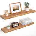Live Edge Floating Shelves for Wall - 32 Inch Set of 2 Natural Elm Wood Shelves - Rustic Wall Storage