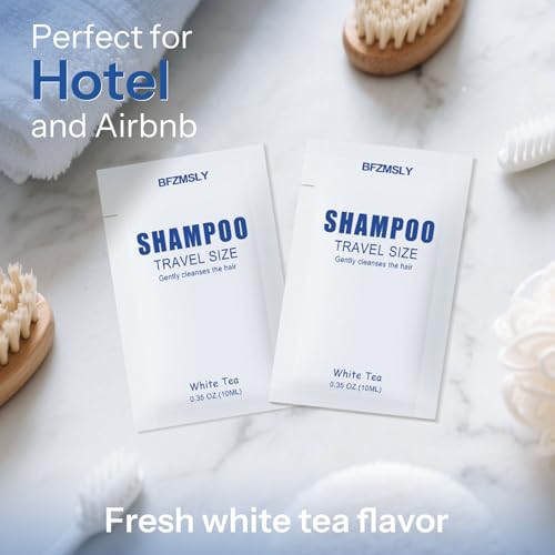 Travel Size Shampoo Packets Bulk - 30 Individually Sealed 0.35oz White Tea Scent