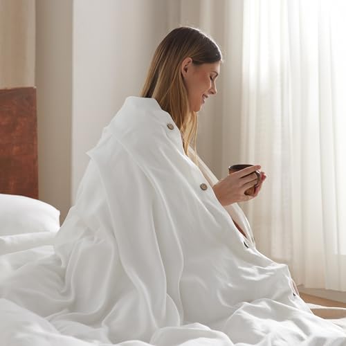 Bedsure Linen Cotton Blend Duvet Cover King 104x90 White - Natural White Variation
