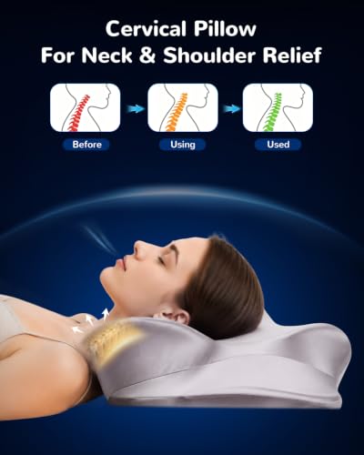 Cervical Neck Pillow for Pain Relief - Memory Foam Support, Grayish Purple