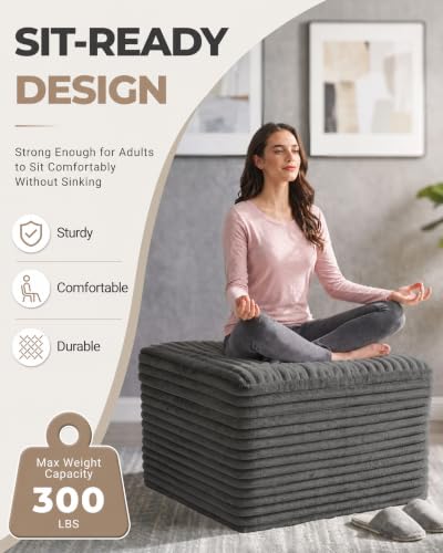 Dark Gray 23.6in Corduroy Ottoman Footstool with Dual-Layer Support