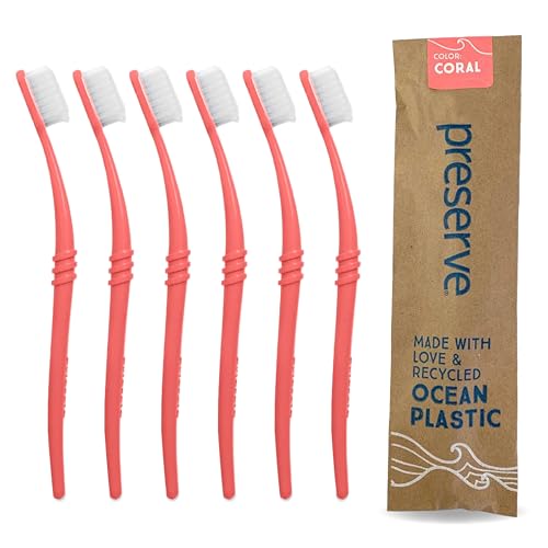 Coral Recycled Ocean Plastic Adult Toothbrush 6-Pack - Soft Bristles, Made in USA