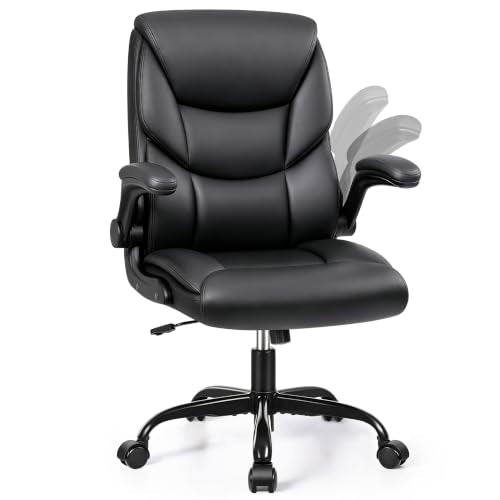 Black PU Leather Office Chair with Flip-Up Arms, Lumbar Support & Adjustable Height