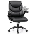 Black PU Leather Office Chair with Flip-Up Arms, Lumbar Support & Adjustable Height