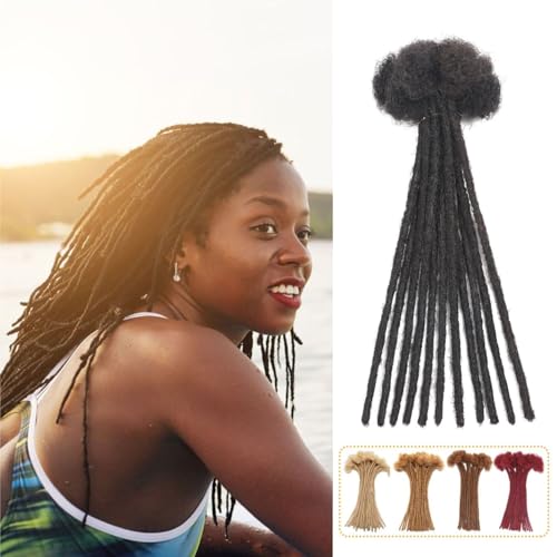 LIKIMIYA 12 Inch Human Hair Loc Extensions 0.2cm Thickness - 10 Strands, Natural Black